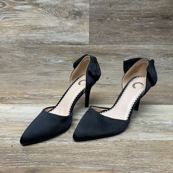 Journee Collection Tanzi Black Satin Stiletto Pump Heels Women's Size 6 - Picture 1 of 6
